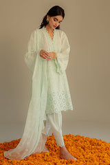 DUSTY AQUA-3PC CHIKAN KARI LAWN SUIT