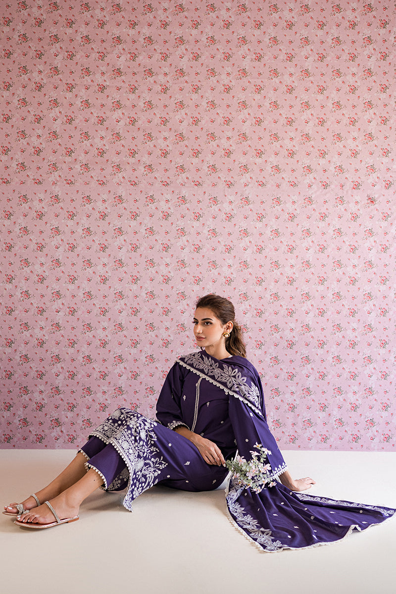 PARACHUTE PURPLE-3PC EMBROIDERED LAWN SUIT