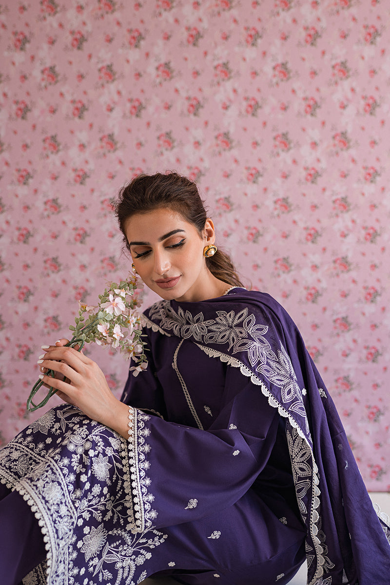 PARACHUTE PURPLE-3PC EMBROIDERED LAWN SUIT