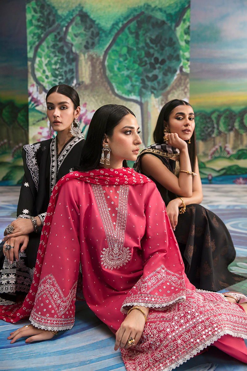 FUCHIA CARNATION-3PC EMBROIDERED LAWN SUIT