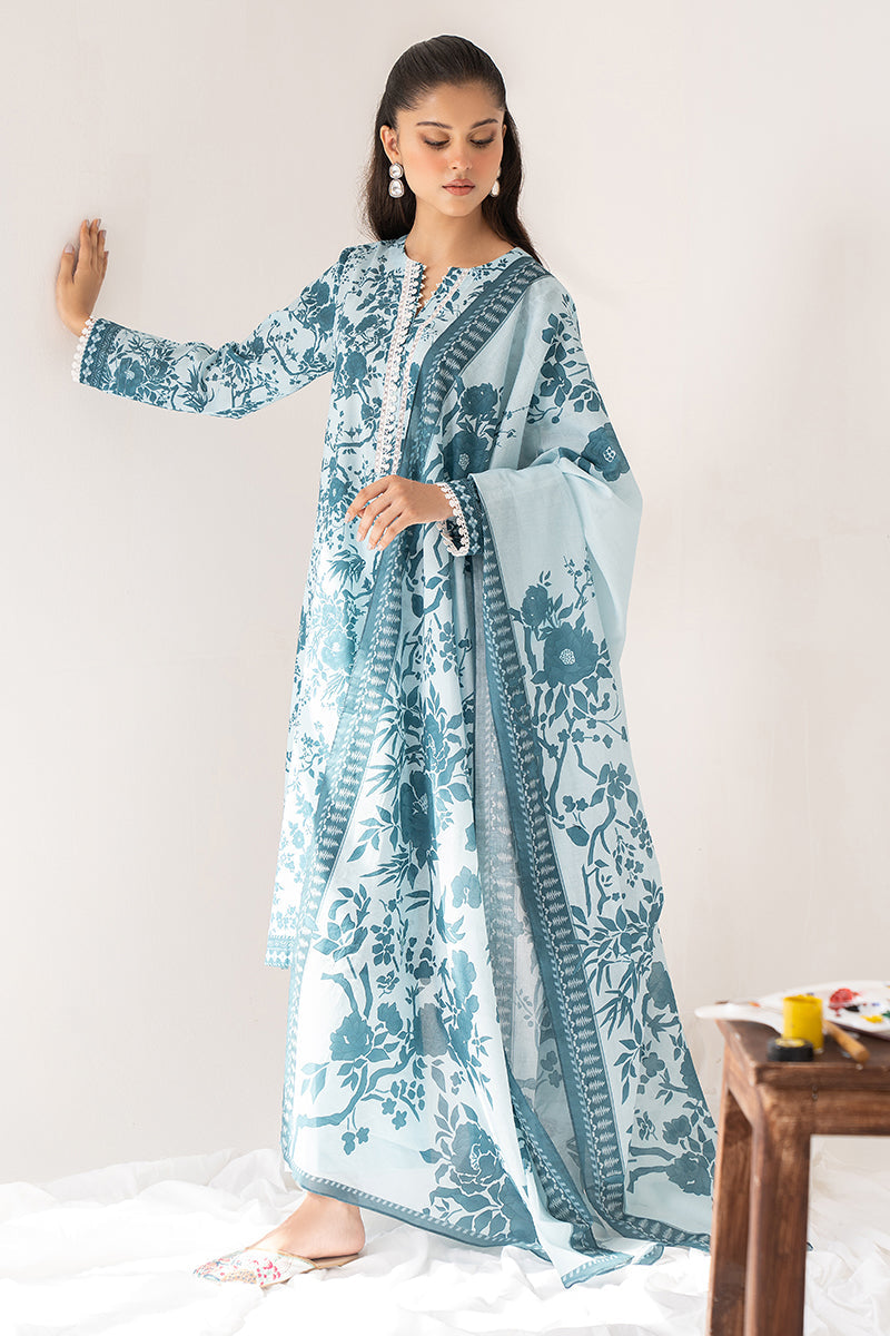 FLORESCENCE BLUE-3PC PRINTED LAWN SUIT