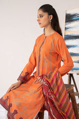ORANGE ORCHIDS-3PC PRINTED LAWN SUIT