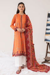 ORANGE ORCHIDS-3PC PRINTED LAWN SUIT