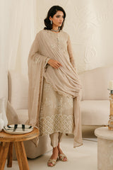 ASH GRAY-4PC ORGANZA EMBROIDERED SUIT
