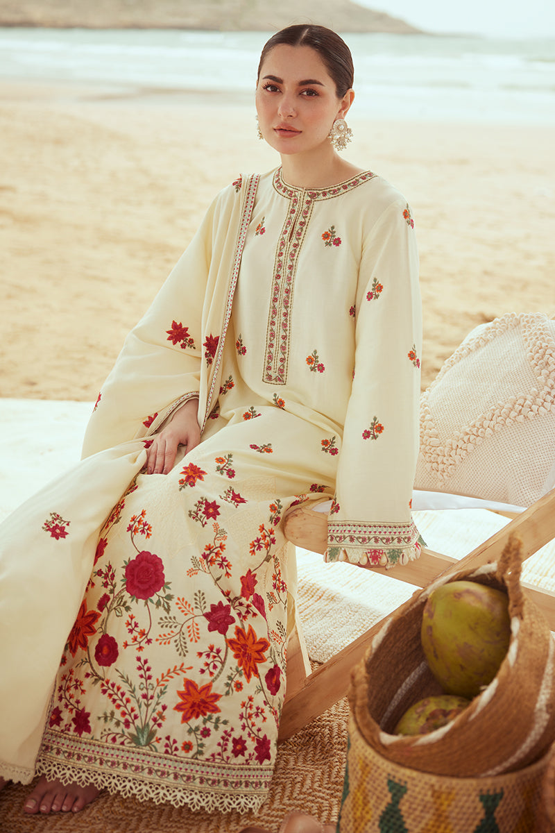 CREWEL CREAM-3PC (SHIRT, DUPATTA & TROUSER)