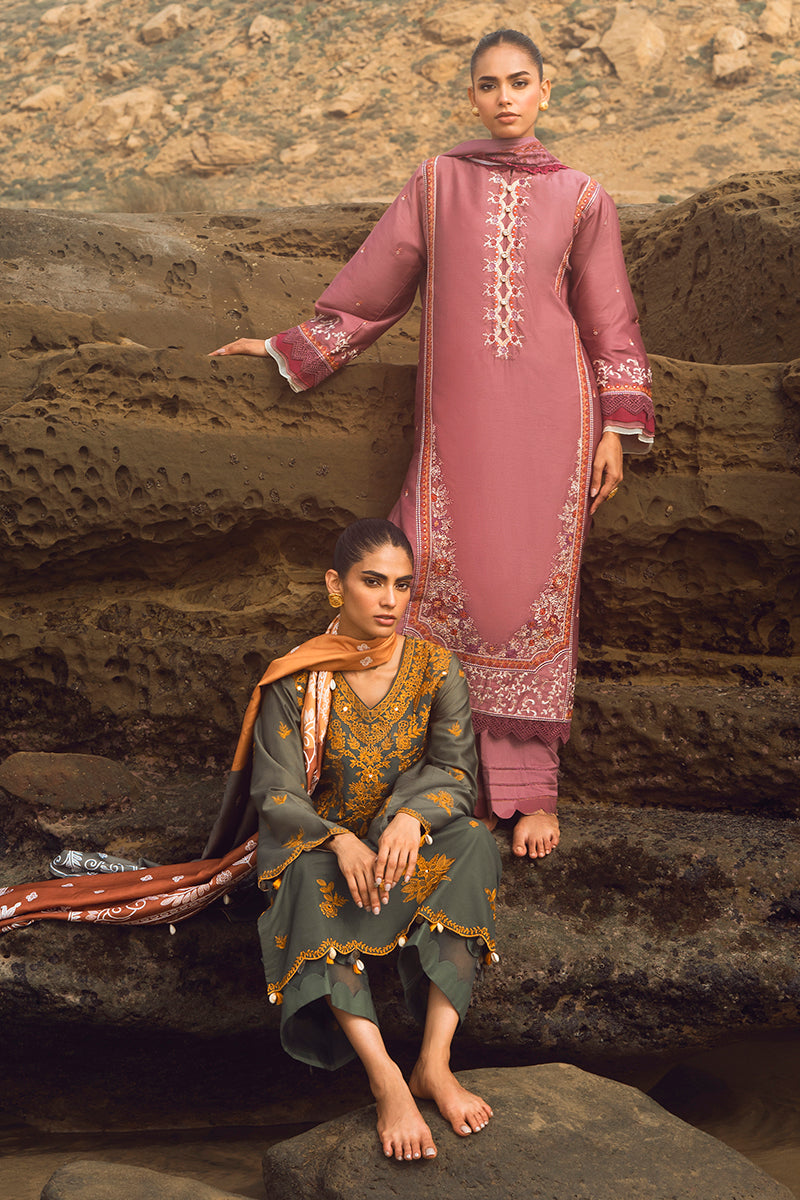 ELINOR BLAZE-3PC SATIN EMBROIDERED SUIT