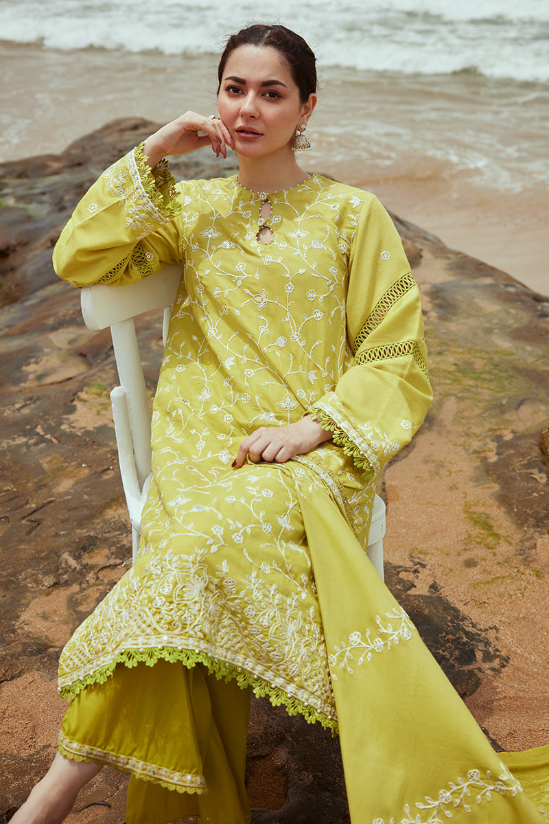 OLIVE TWINE-3PC SATIN EMBROIDERED SUIT