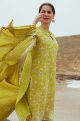 OLIVE TWINE-3PC SATIN EMBROIDERED SUIT