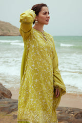 OLIVE TWINE-3PC SATIN EMBROIDERED SUIT