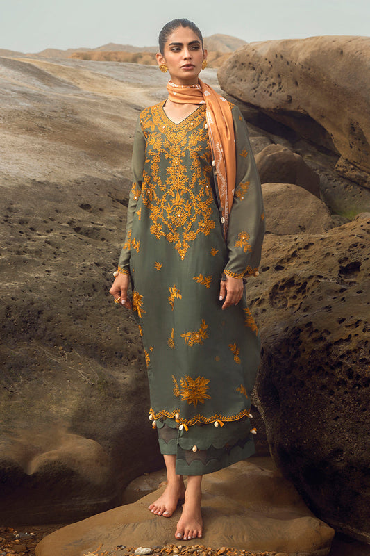 SMOKEY FLAIR-3PC SATIN EMBROIDERED SUIT