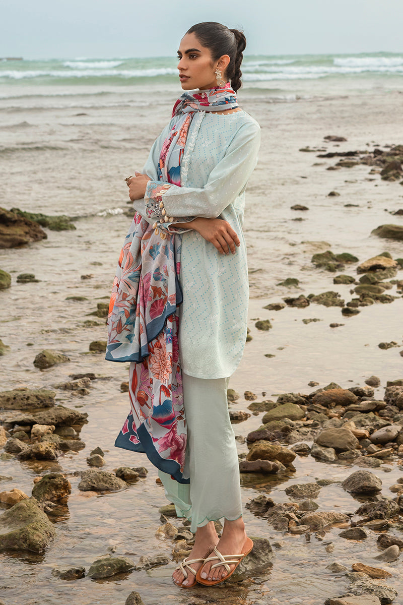 GARDENIA GLEAM-3PC SATIN PRINTED SUIT