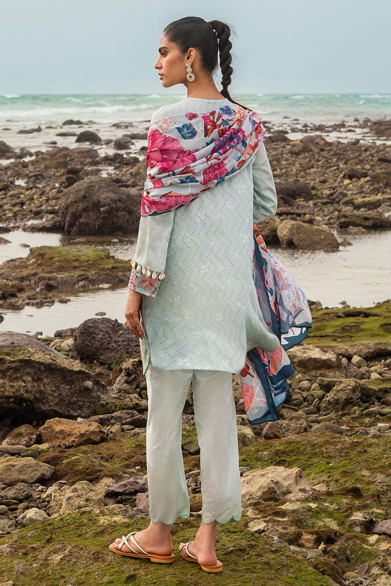 GARDENIA GLEAM-3PC SATIN PRINTED SUIT