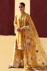MAIZE OCHRE-STITCH 3PC: LAWN EMBROIDERED SUIT
