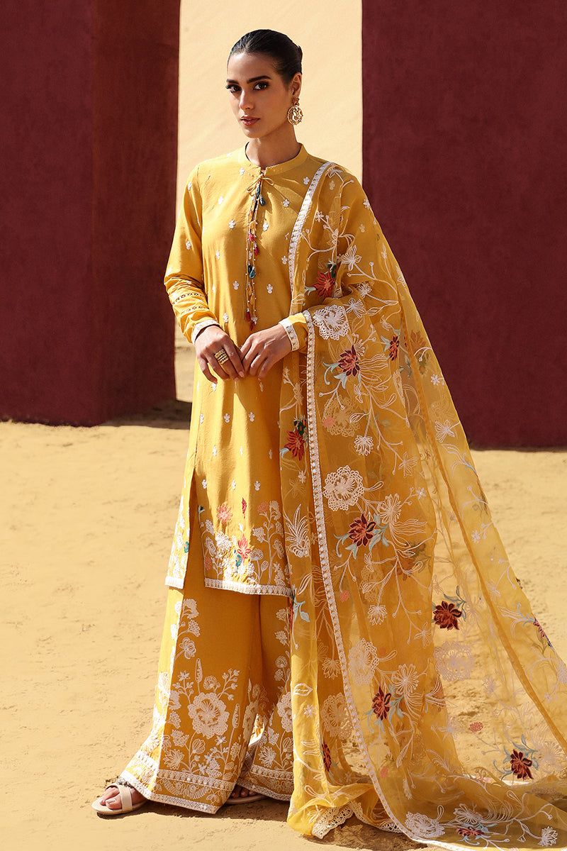 MAIZE OCHRE-STITCH 3PC: LAWN EMBROIDERED SUIT