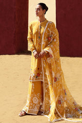 MAIZE OCHRE-STITCH 3PC: LAWN EMBROIDERED SUIT