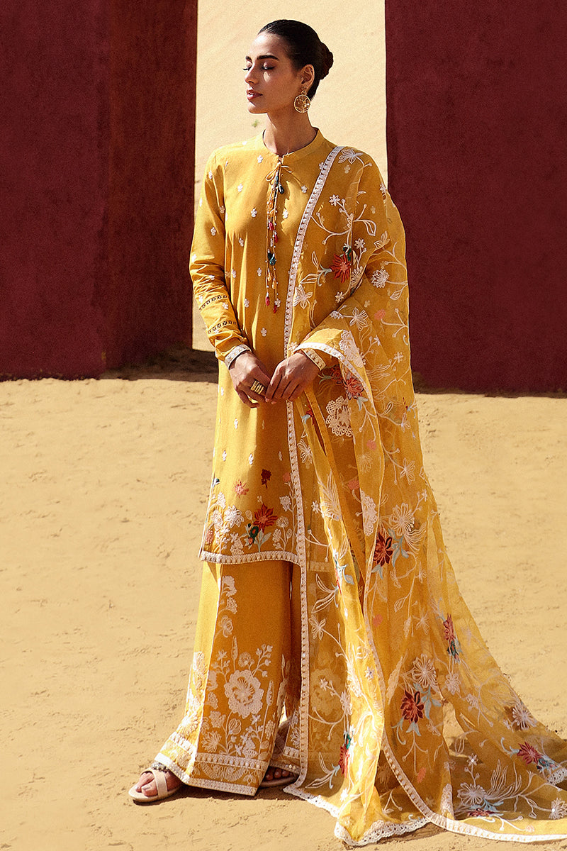 MAIZE OCHRE-STITCH 3PC: LAWN EMBROIDERED SUIT