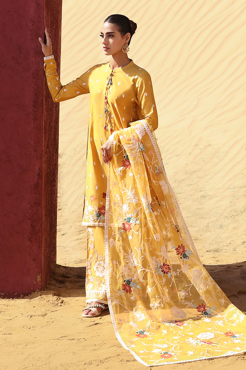 MAIZE OCHRE-STITCH 3PC: LAWN EMBROIDERED SUIT