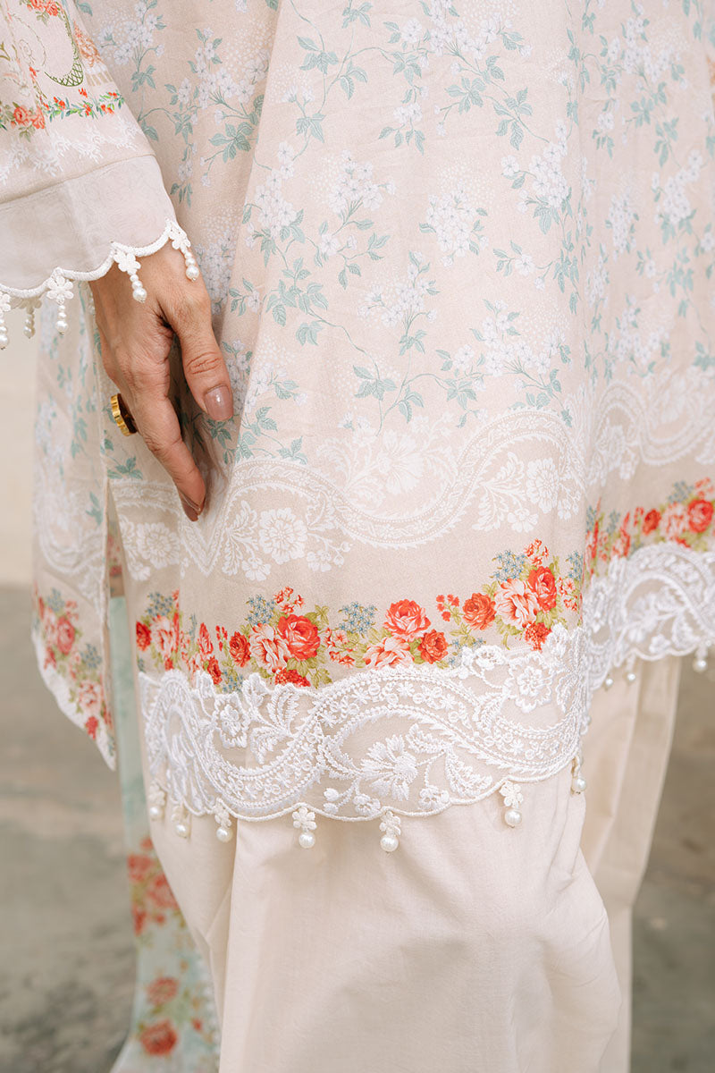 CREAMY SPLASH-3PC PRINTED CAMBRIC SUIT