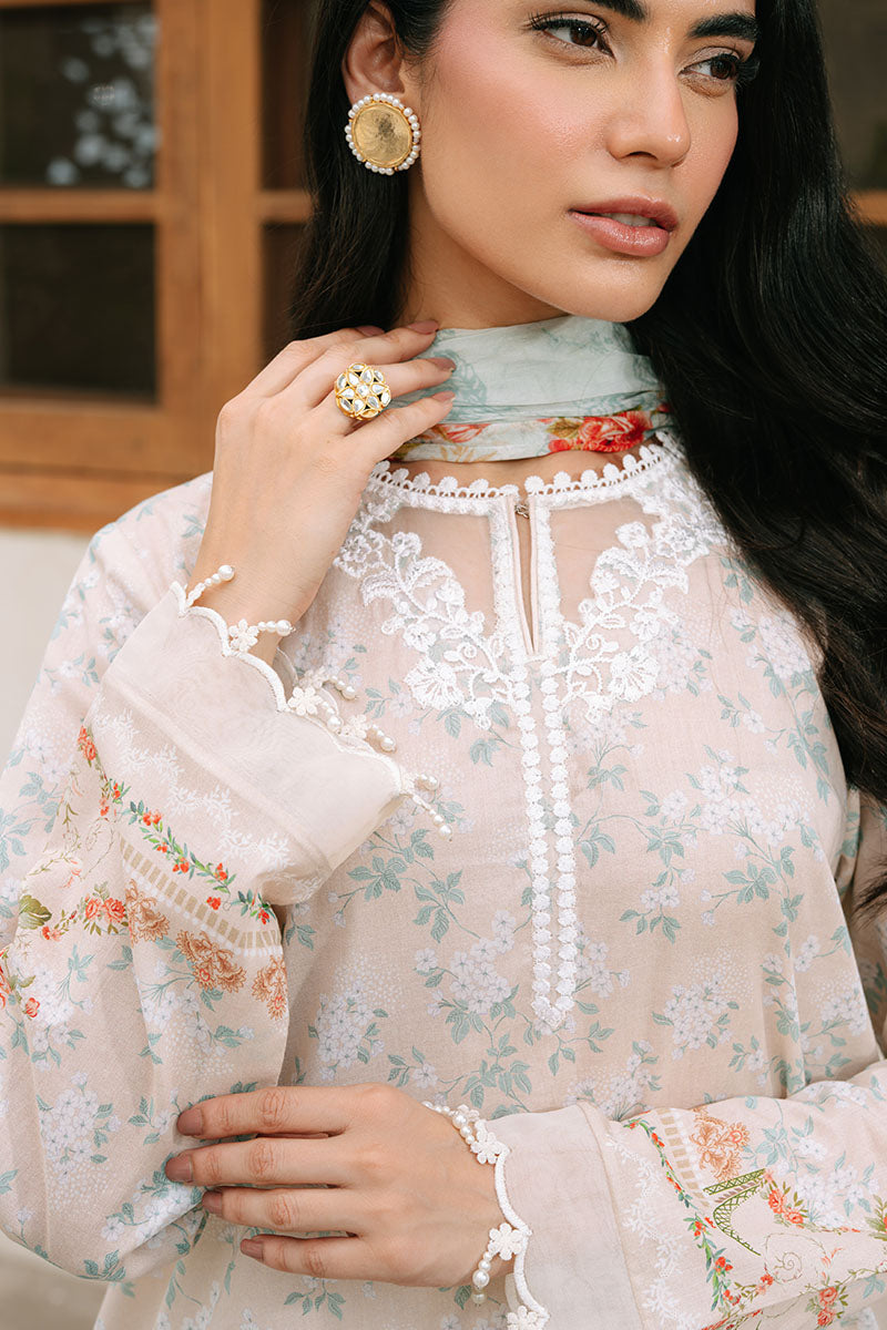 CREAMY SPLASH-3PC PRINTED CAMBRIC SUIT