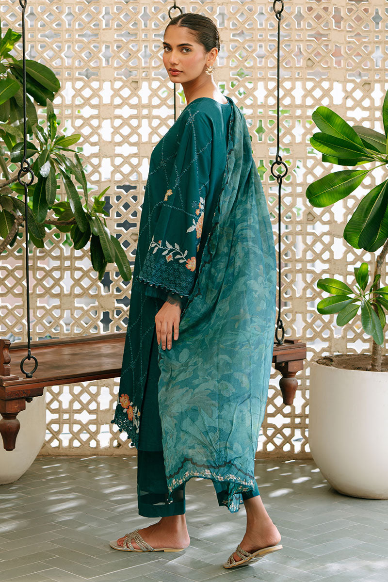 VIBRANT SPRUCE-3PC EMBROIDERED CAMBRIC SUIT