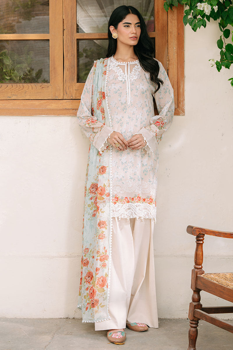 CREAMY SPLASH-3PC PRINTED CAMBRIC SUIT