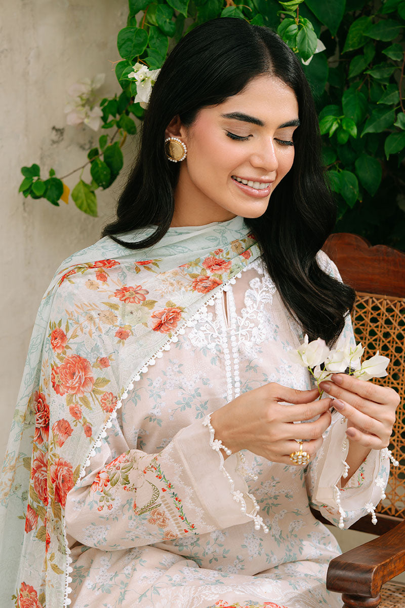 CREAMY SPLASH-3PC PRINTED CAMBRIC SUIT