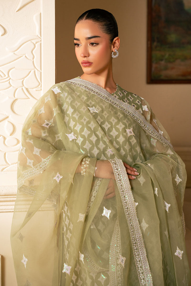 MINTED SAGE-4 PIECE EMBROIDERED ORGANZA SUIT