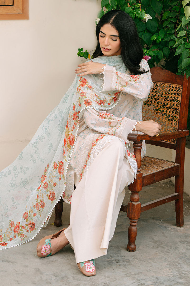 CREAMY SPLASH-3PC PRINTED CAMBRIC SUIT