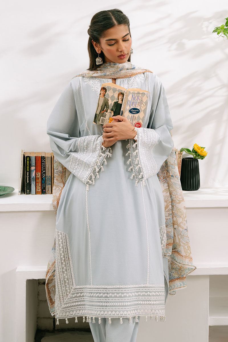 BLUE ILLUSION-3PC EMBROIDERED CAMBRIC SUIT