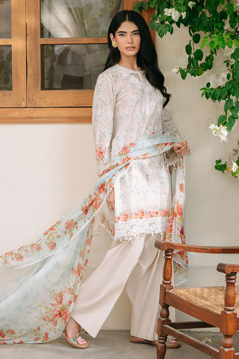 CREAMY SPLASH-3PC PRINTED CAMBRIC SUIT