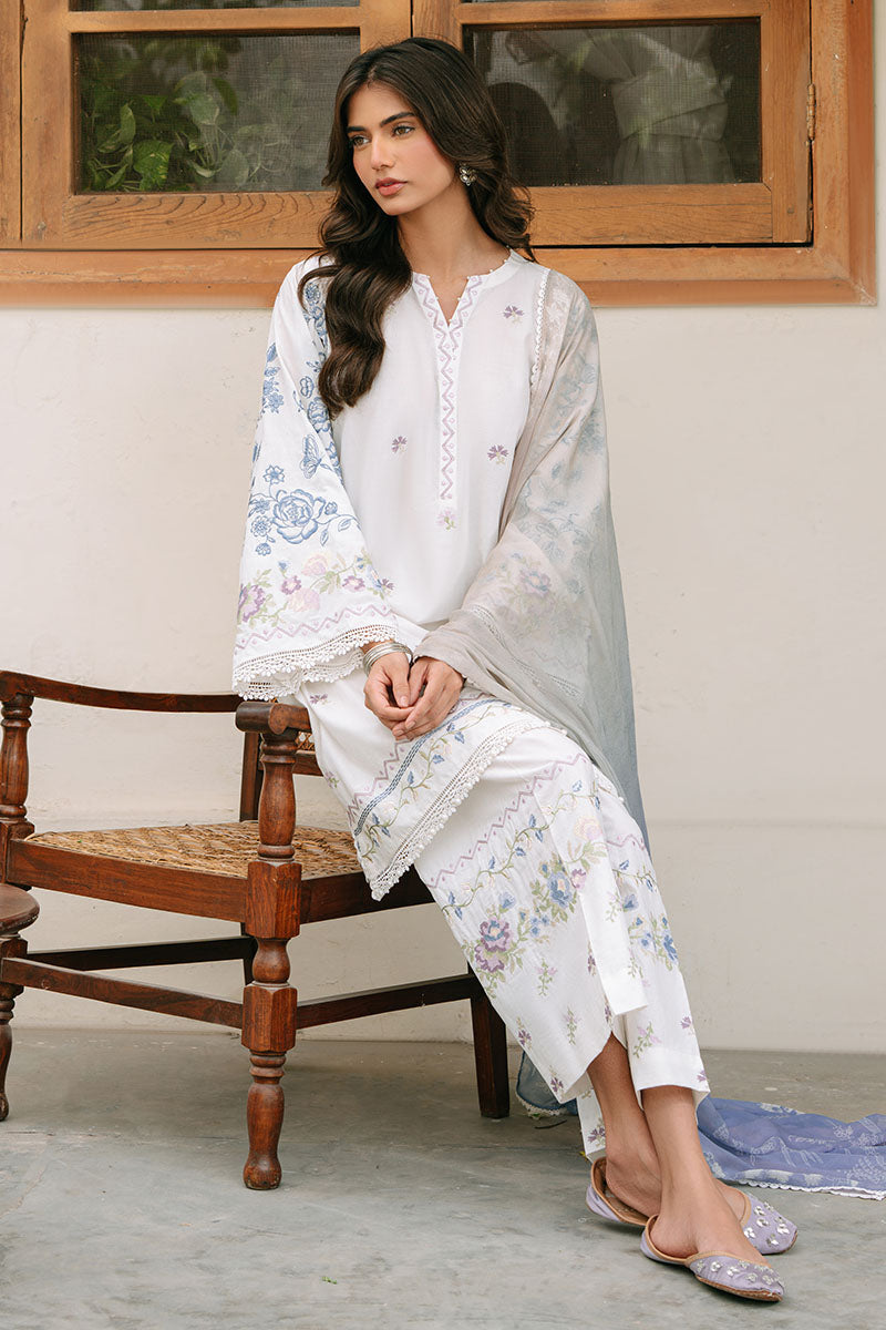 ORNATE GEM-3PC EMBROIDERED CAMBRIC SUIT