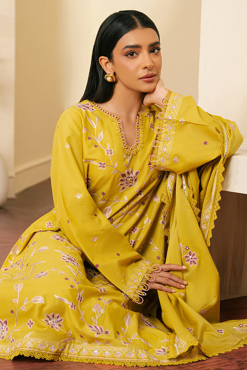 ORCHID MOSS-3 PIECE EMBROIDERED CAMBRIC SUIT