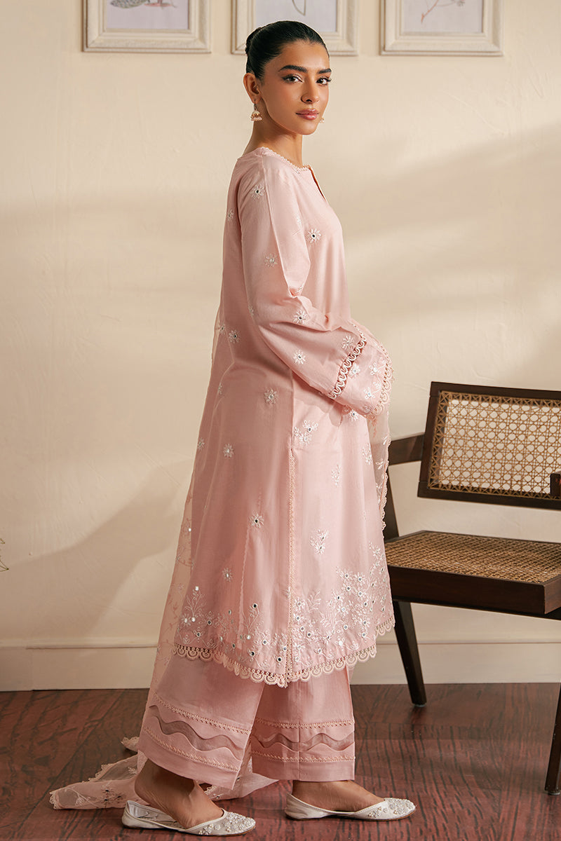 SILVER PINK-3 PIECE EMBROIDERED CAMBRIC SUIT