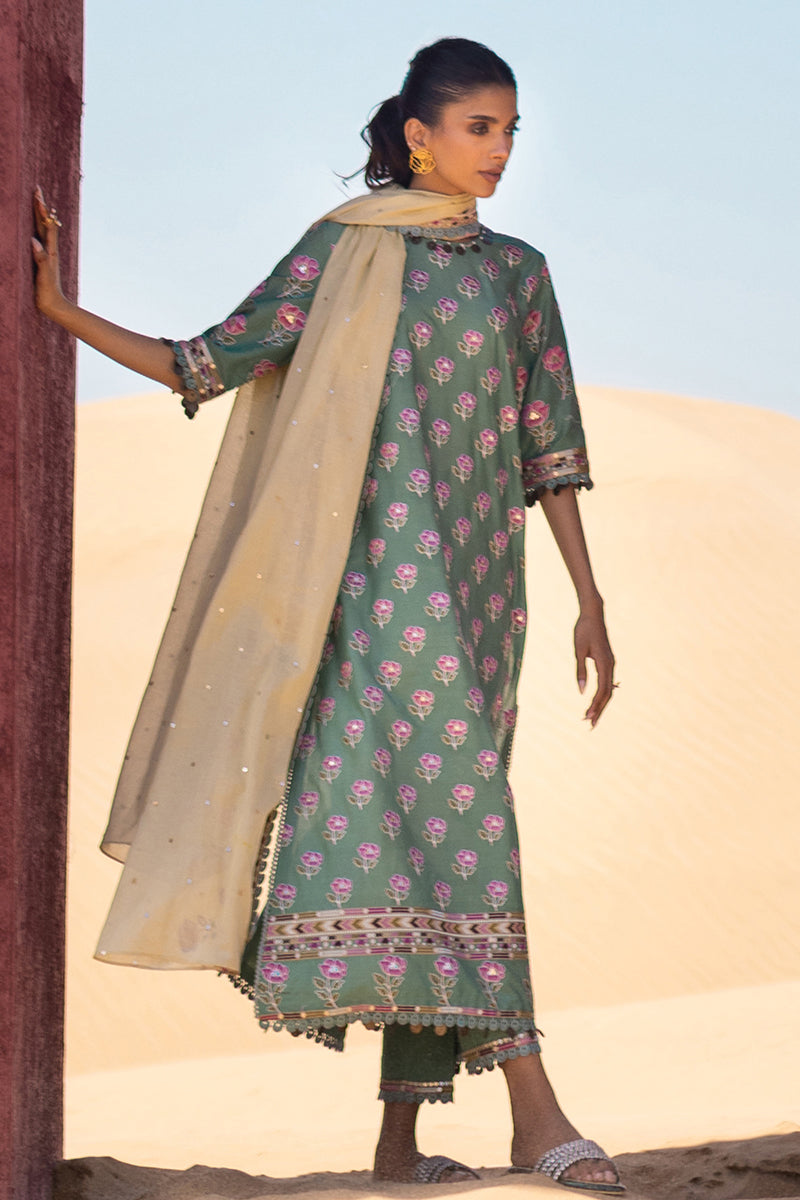 CHARTREUSE GOLD-3 PIECE EMBROIDERED LAWN SUIT