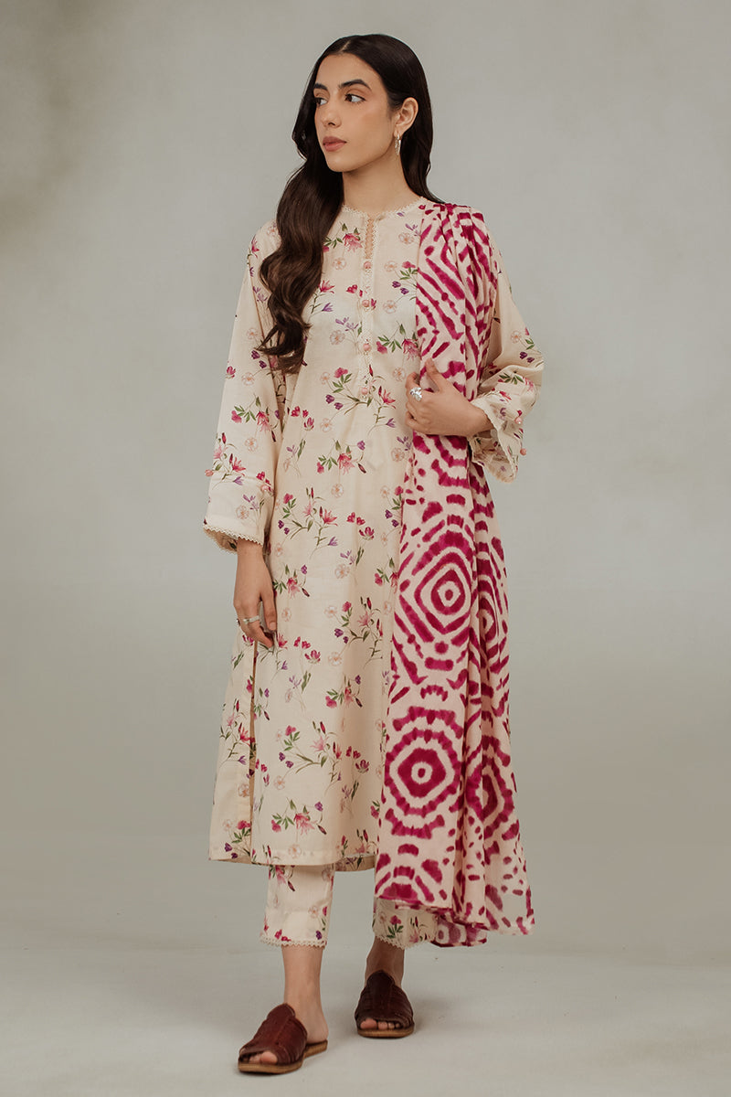 PASTEL FLORA-3 PIECE (SHIRT, TROUSER & DUPATTA)