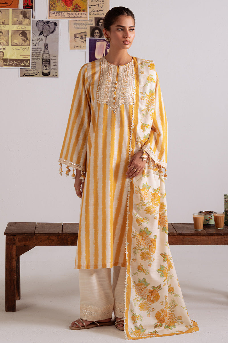 OCHRE BLISS-3PC KHADDAR PRINTED SUIT