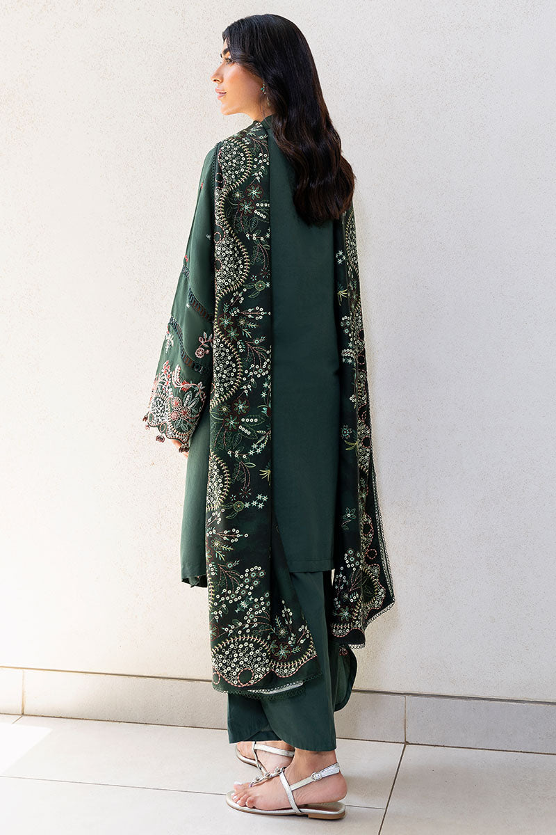 GREEN ORNATE-3PC SATIN EMBROIDERED SUIT