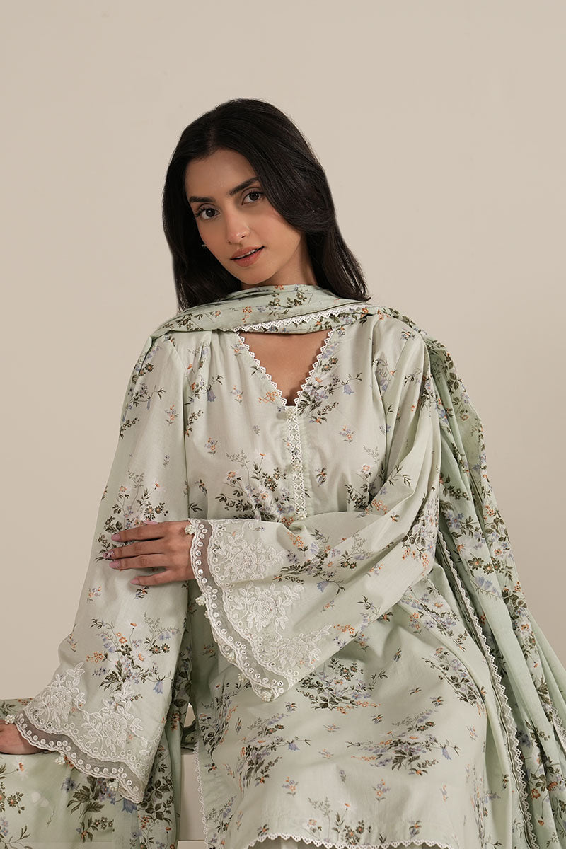 PALE AQUA-3PC PRINTED LAWN SUIT