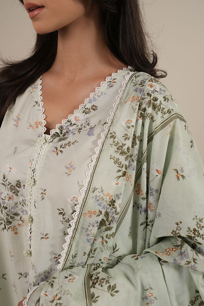 PALE AQUA-3PC PRINTED LAWN SUIT