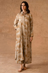 RUSSET WOOD-2 PIECE LINEN PRINTED SUIT