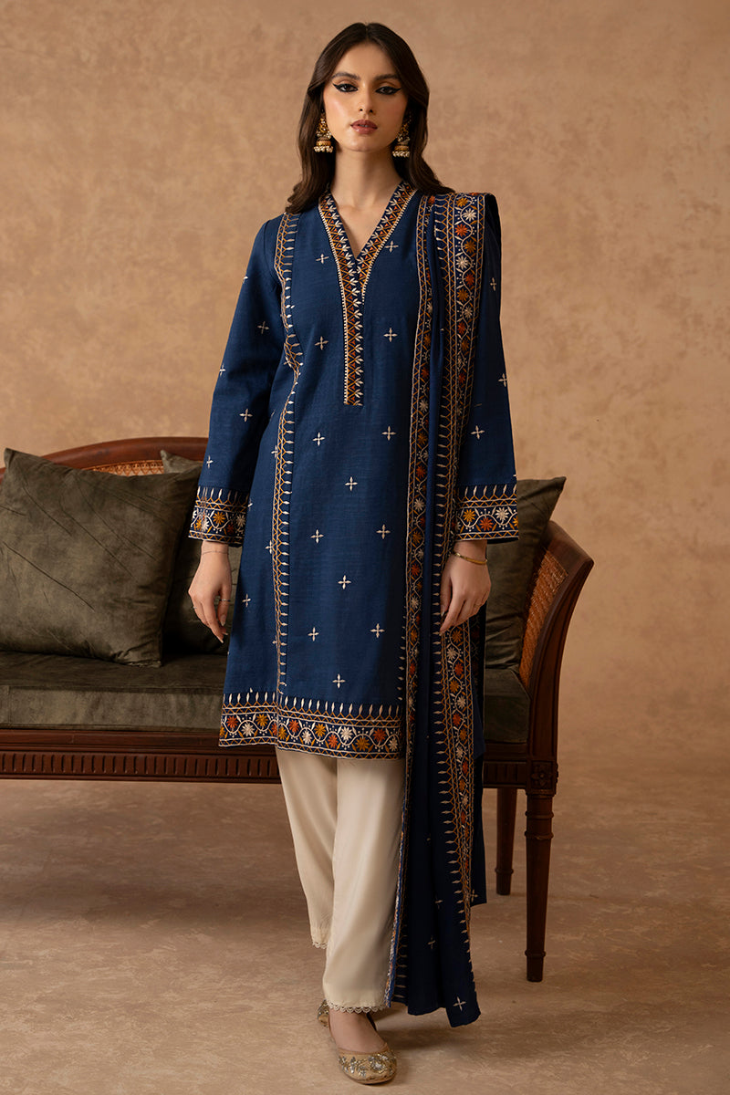 GOSSAMER BLUE-2 PIECE KHADDAR EMBROIDERED SUIT