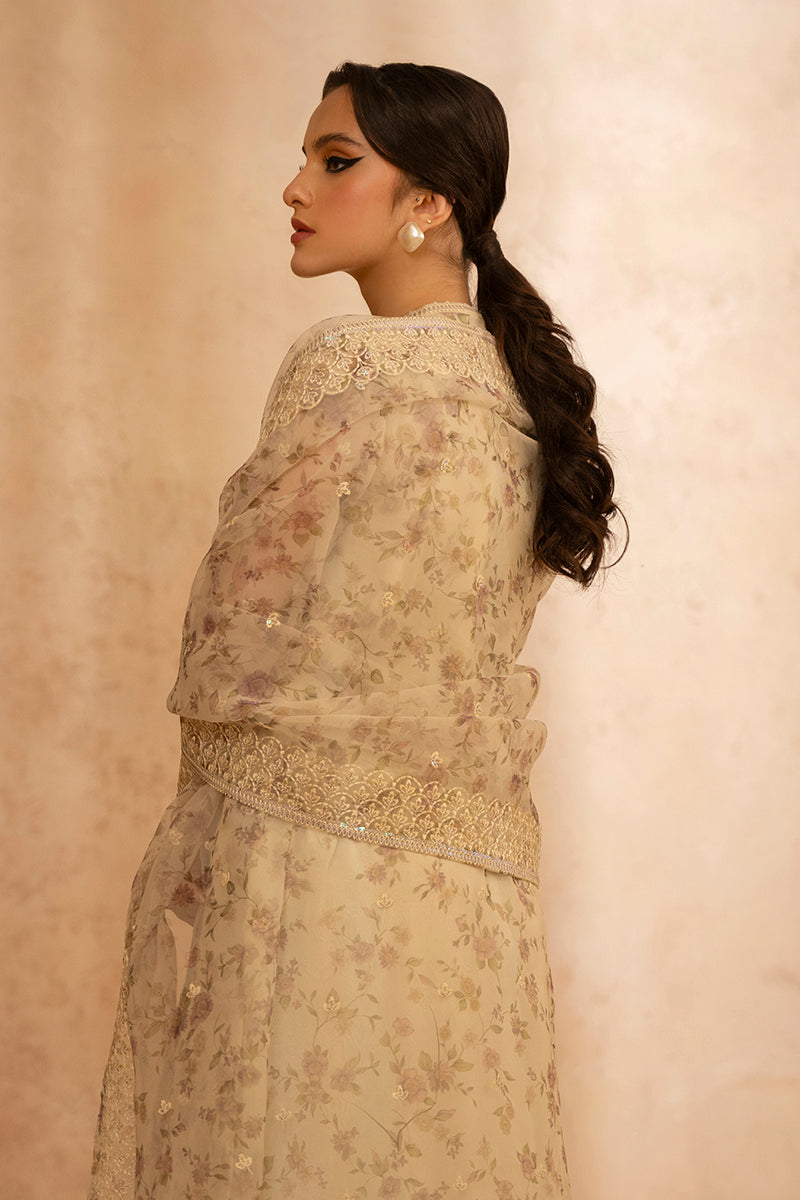 CLOUD CREAM-2 PIECE ORGANZA EMBROIDERED SUIT