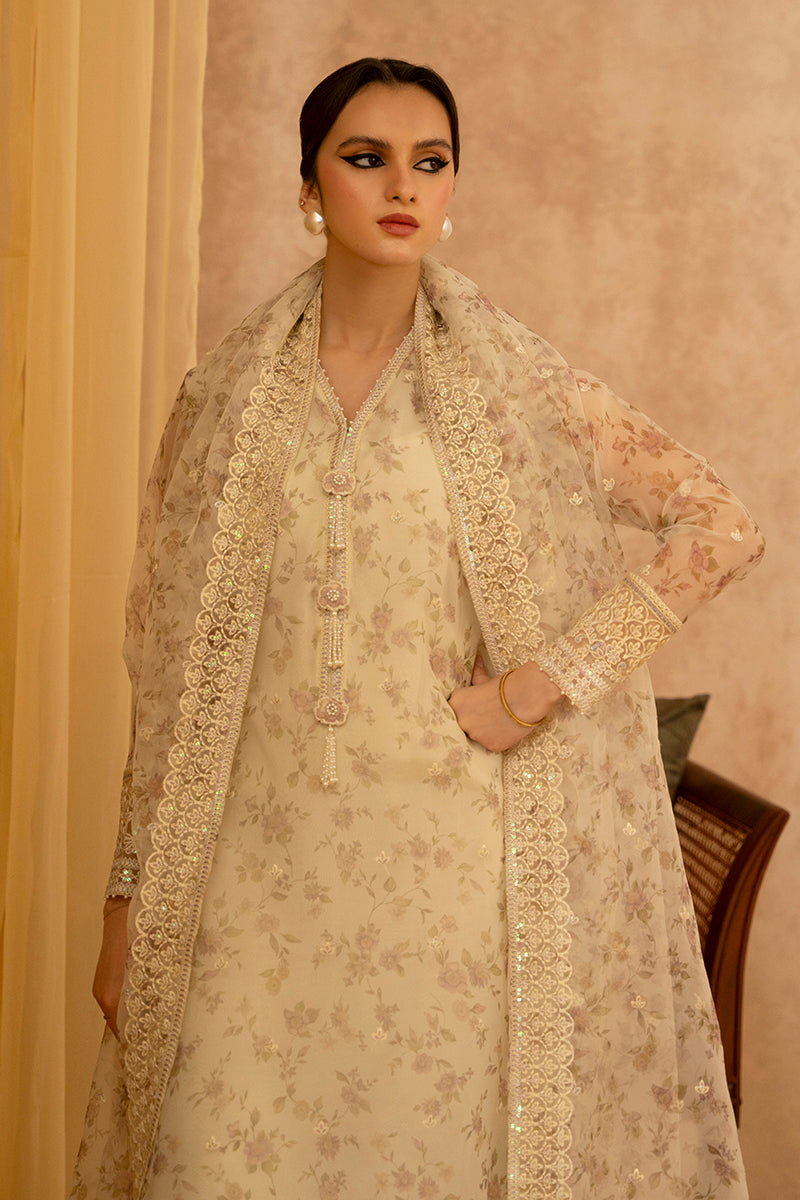 CLOUD CREAM-2 PIECE ORGANZA EMBROIDERED SUIT