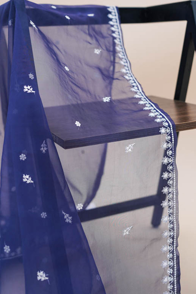 MEDIEVAL BLUE ORGANZA EMBROIDERED DUPATTA