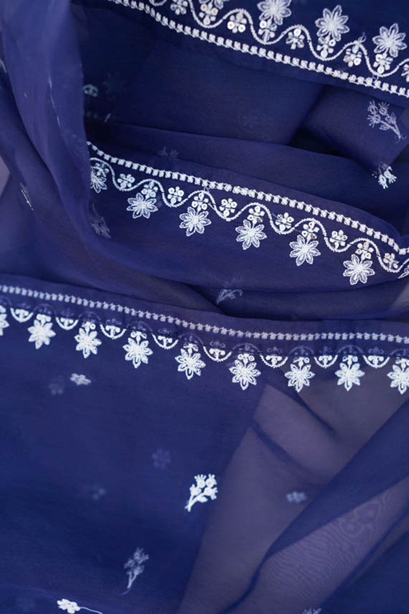 MEDIEVAL BLUE ORGANZA EMBROIDERED DUPATTA