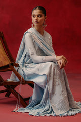 MAJESTIC AZURE-3 PIECE SILK EMBROIDERED SUIT