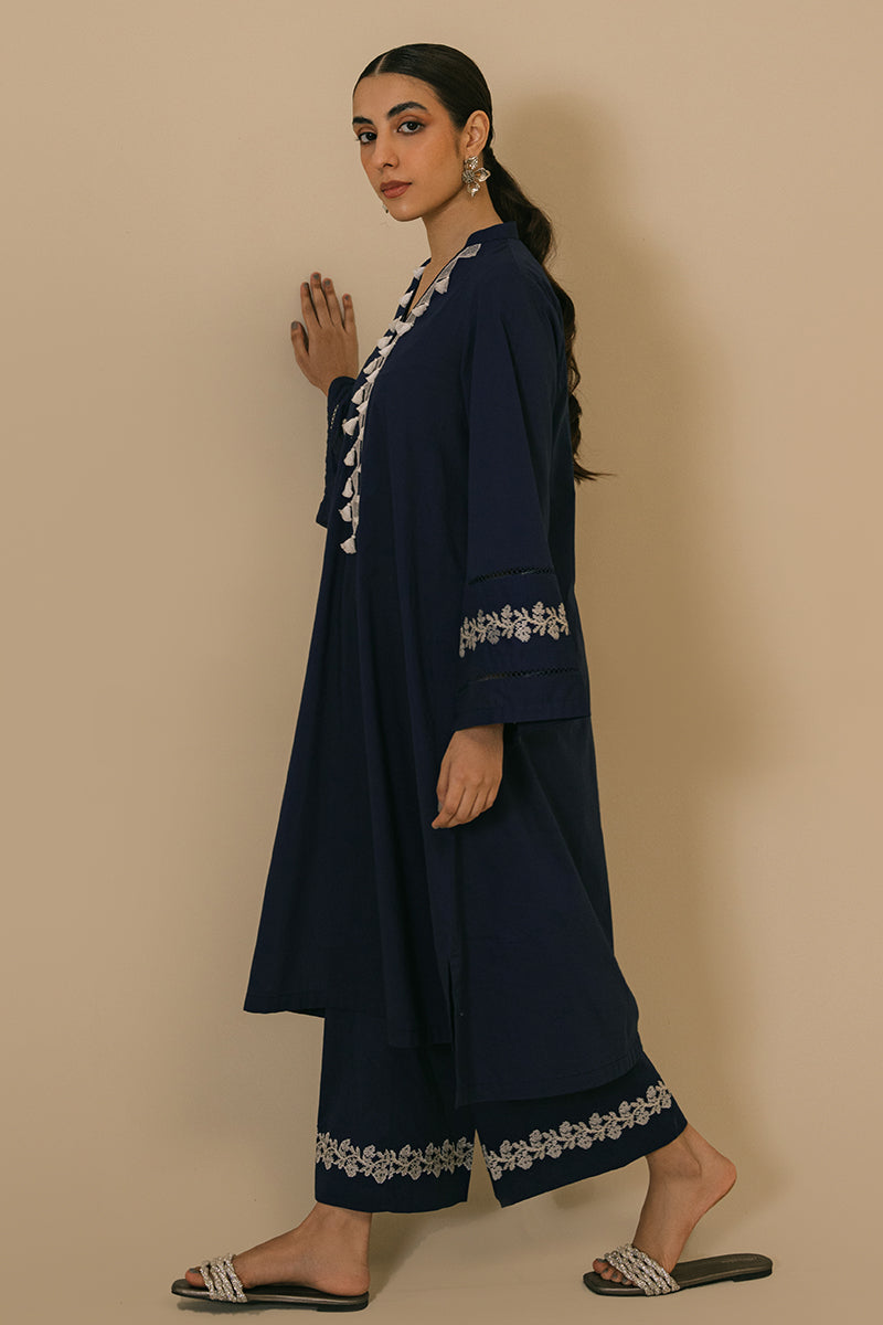 MEDIEVAL BLUE-2 PIECE CAMBRIC EMBROIDERED SUIT
