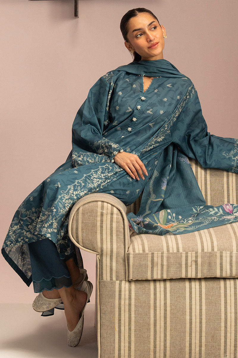 TEAL DUST-3PC PRINTED LAWN SUIT