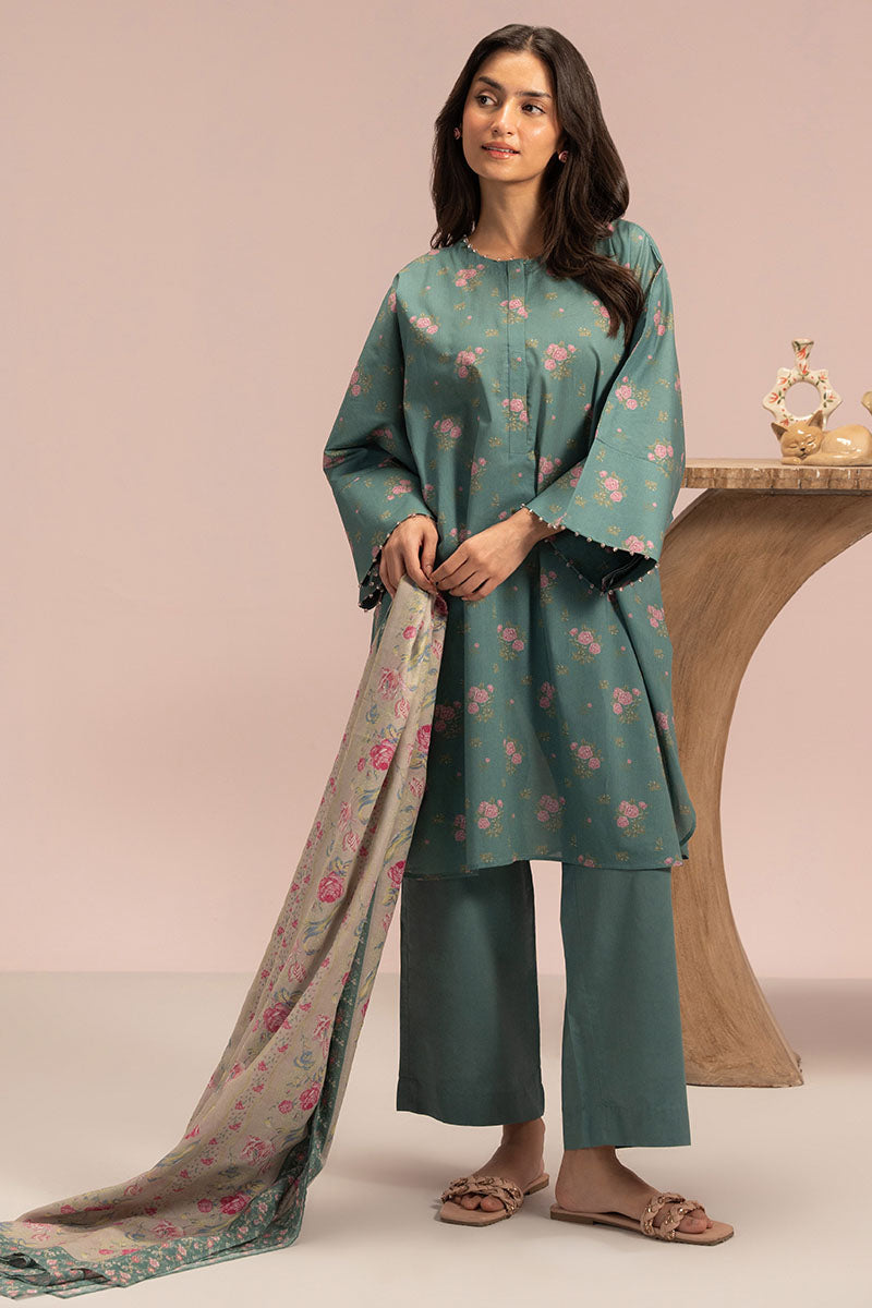 VERDANT CHARM-3PC PRINTED LAWN SUIT