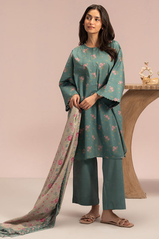 VERDANT CHARM-3PC PRINTED LAWN SUIT